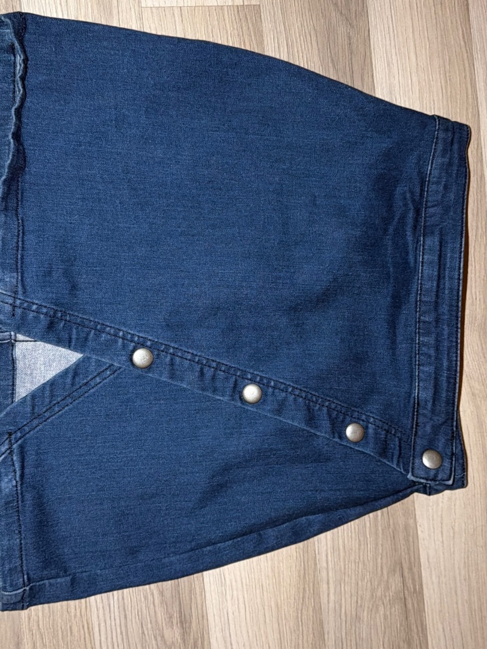 We The Free Free People Denim Asymmetrical Snap Front Mini Skirt Blue